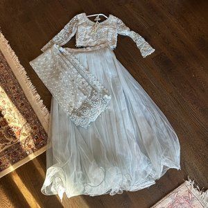 Light Blue Embroidered Tulle Lehenga